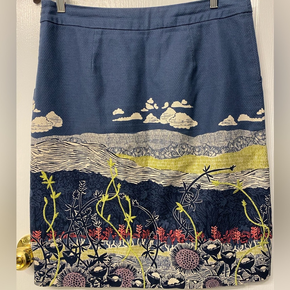 Anthropologie White Stuff Embroidered Skirt Landscape Floral Size Medium - Picture 7 of 12
